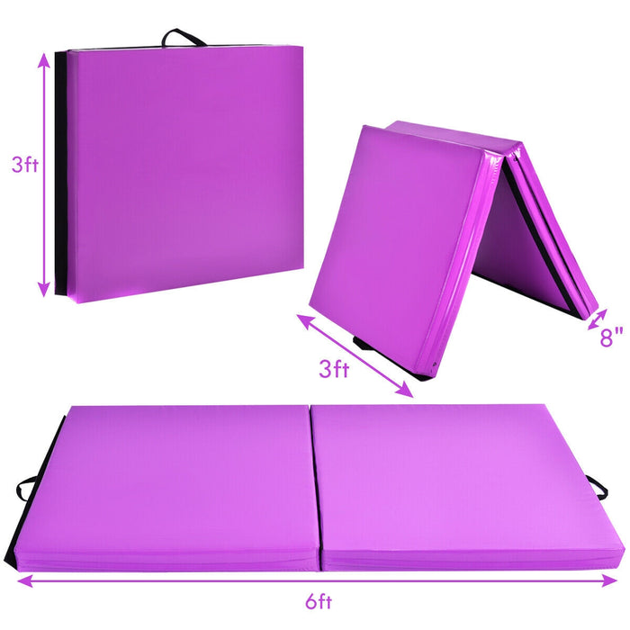 6 x 2 Feet Folding Gymnastic Mat with Carrying Handles for Yoga-Purple