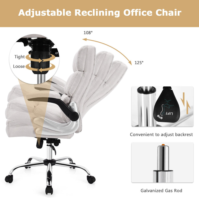 Adjustable Swivel Office Chair with High Back and Flip-up Arm for Home and Office-Beige