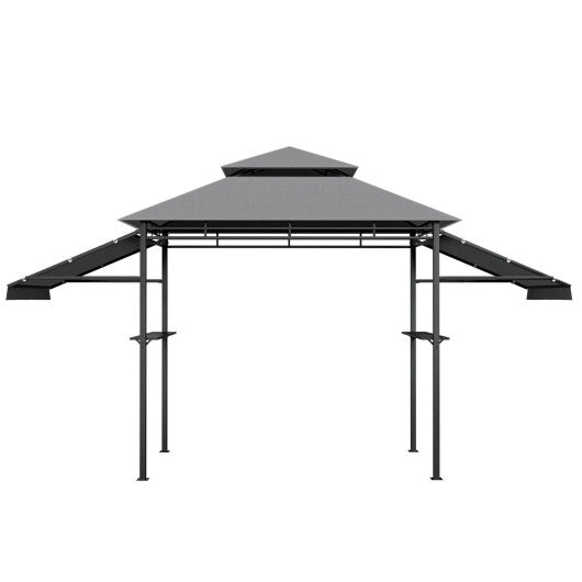 13.5 x 4 Feet Patio BBQ Grill Gazebo Canopy with Dual Side Awnings-Gray