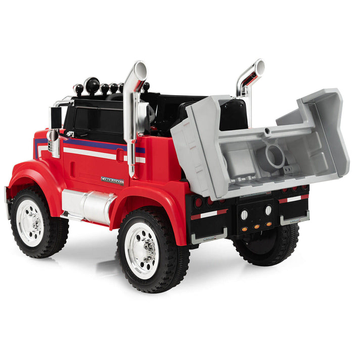 12V Licensed Freightliner Kids Ride On Truck Car with Dump Box and Lights-Red