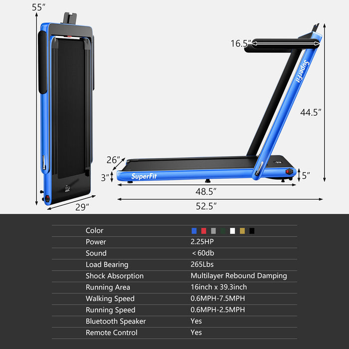 2.25HP 2 in 1 Folding Treadmill with APP Speaker Remote Control-Navy