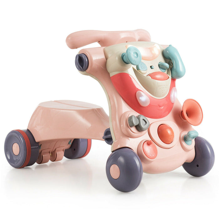 2-in-1 Baby Walker with Activity Center-Pink