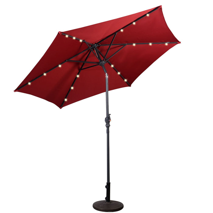 9FT Patio Solar Umbrella LED Patio Market Steel Tilt W/ Crank Outdoor New-Dark Red