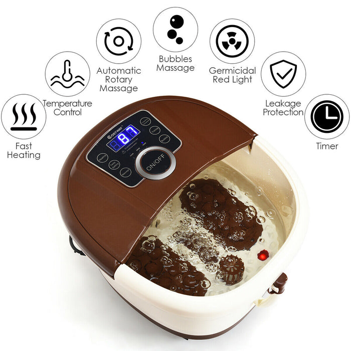 Shiatsu Portable Heated Electric Foot Spa Bath Roller Motorized Massager-Brown