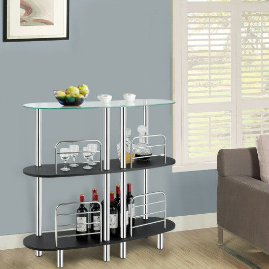 3-tier Bar Cabinets Table with Tempered Glass Top