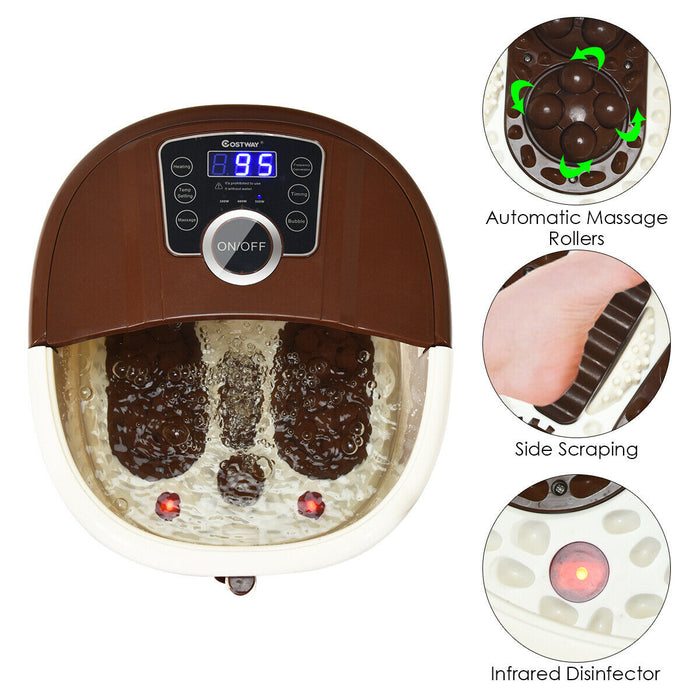 Shiatsu Portable Heated Electric Foot Spa Bath Roller Motorized Massager-Brown