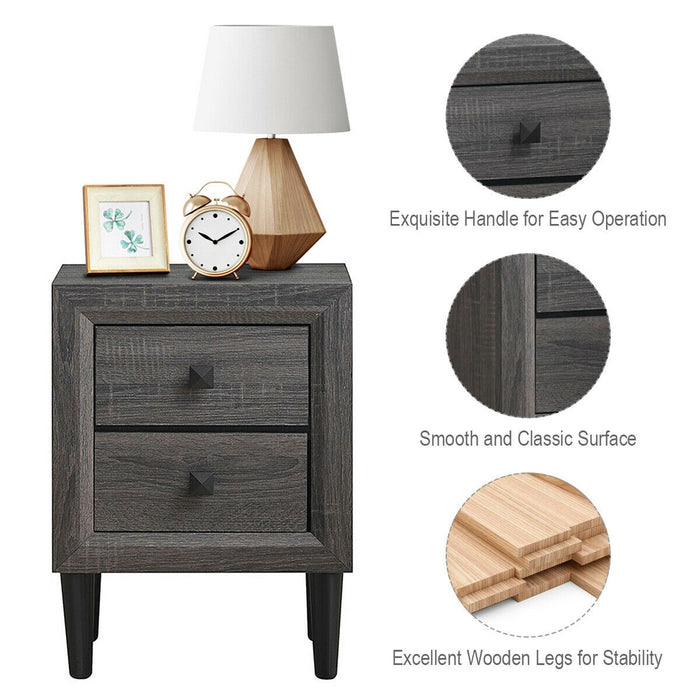 Multipurpose Retro Bedside Nightstand with 2 Drawers-Gray