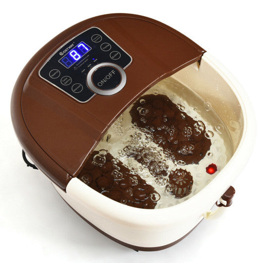 Shiatsu Portable Heated Electric Foot Spa Bath Roller Motorized Massager-Brown