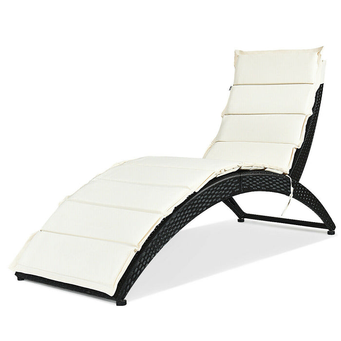 Folding Patio Rattan Lounge Cushioned Portable Chair