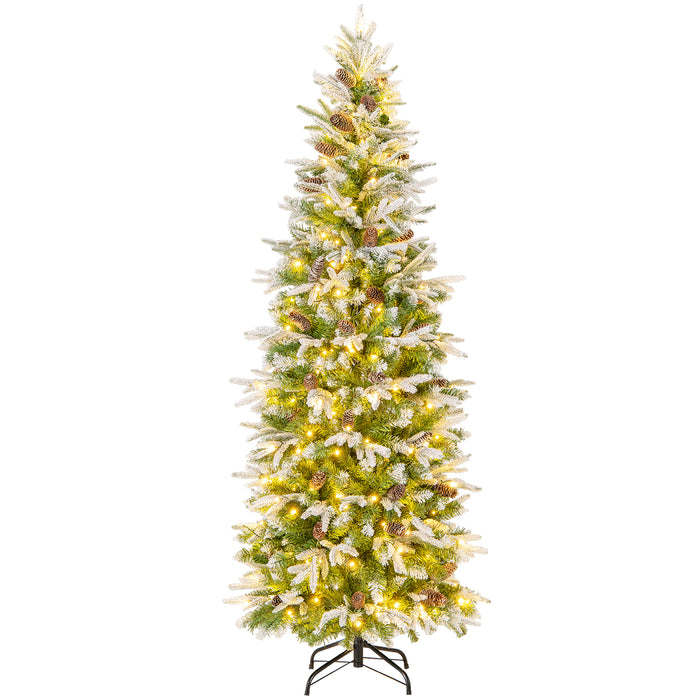 6/7.5/9 Feet Pre-Lit Artificial Christmas Tree Snow Flocked Hinged-6 ft