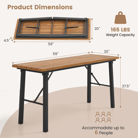 Outdoor Dining Table and Bench Set with Acacia Wood Top for Yard Garden Poolside