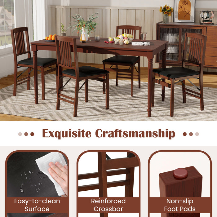 Set of 2 Foldable Upholstered Kitchen Chairs with Padded Seat-Brown