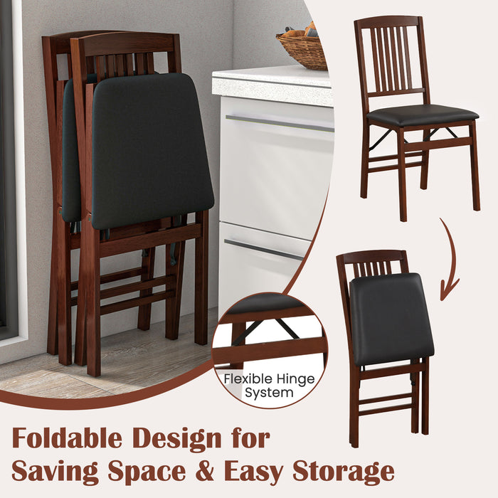 Set of 2 Foldable Upholstered Kitchen Chairs with Padded Seat-Brown