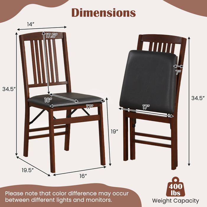 Set of 2 Foldable Upholstered Kitchen Chairs with Padded Seat-Brown