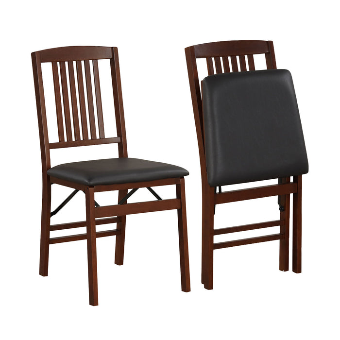 Set of 2 Foldable Upholstered Kitchen Chairs with Padded Seat-Brown