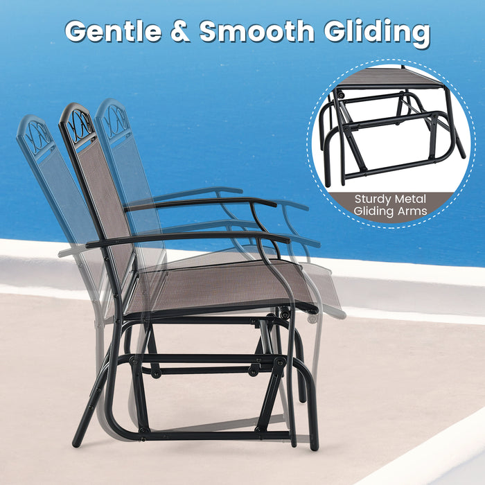 Set of 2 Outdoor Metal Glider Armchairs with Weather-resistant Fabric