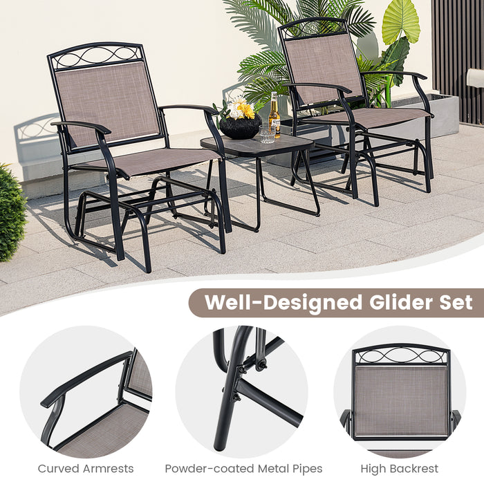 Set of 2 Outdoor Metal Glider Armchairs with Weather-resistant Fabric