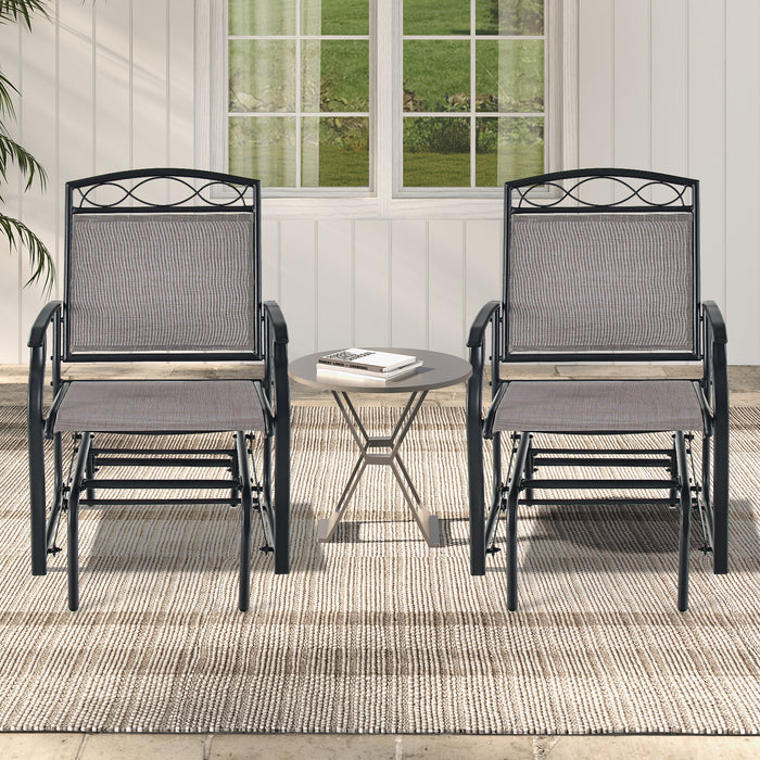 Set of 2 Outdoor Metal Glider Armchairs with Weather-resistant Fabric