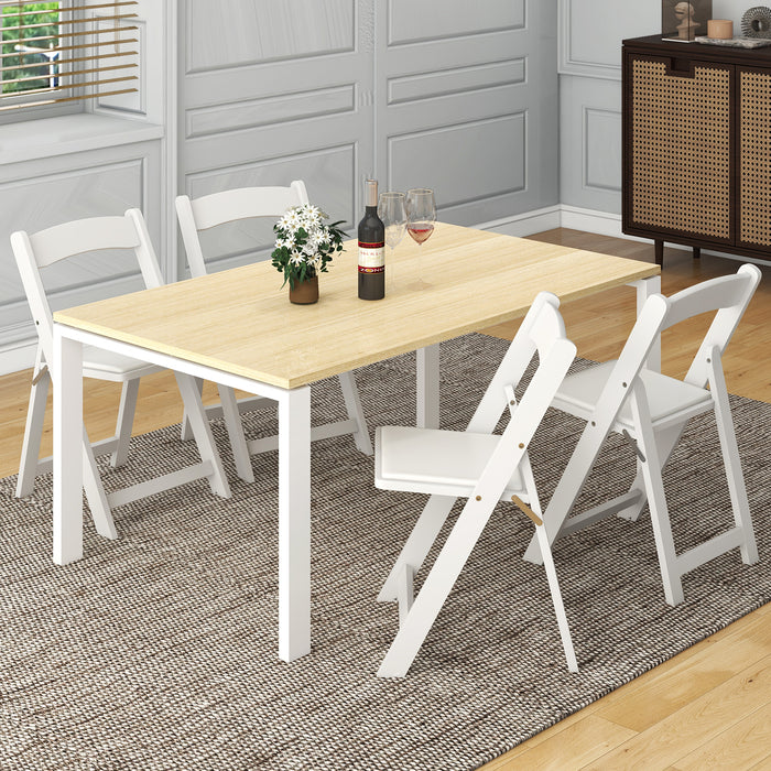 Set of 4 Dining Chairs Foldable Kitchen Chair with Rubber Wood Legs and Padded Seat-White