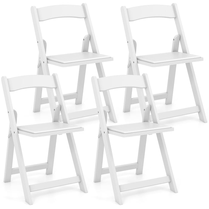 Set of 4 Dining Chairs Foldable Kitchen Chair with Rubber Wood Legs and Padded Seat-White