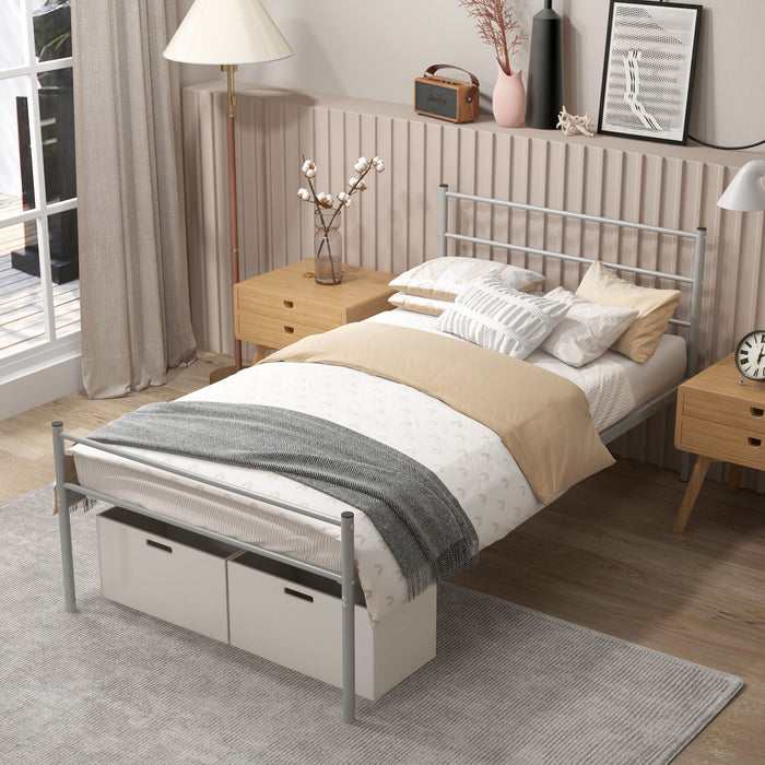 Twin Size Metal Bed Frame Platform with Headboard-Silver