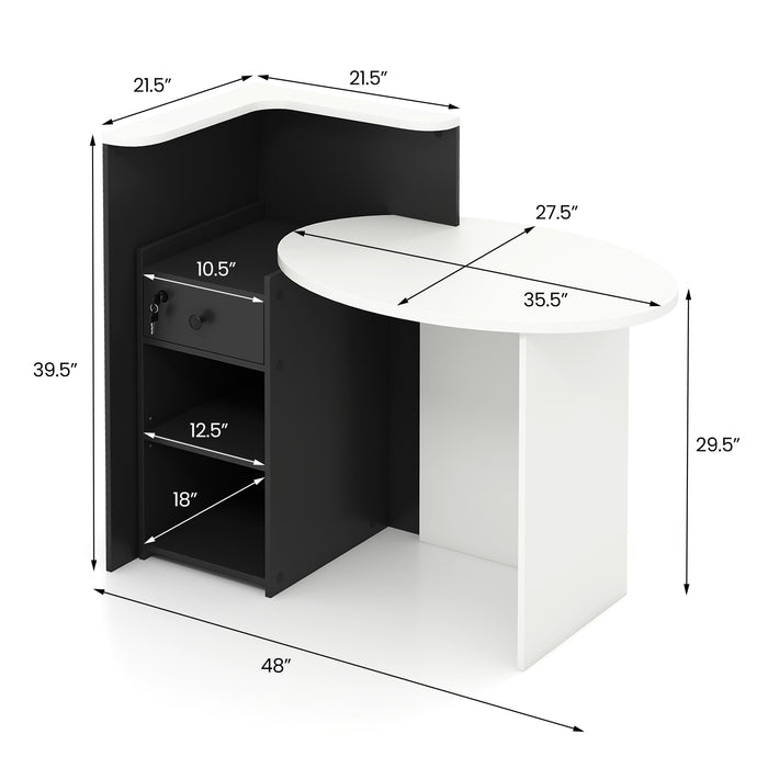 Reception Office Desk with Open Shelf and Lockable Drawer-Black