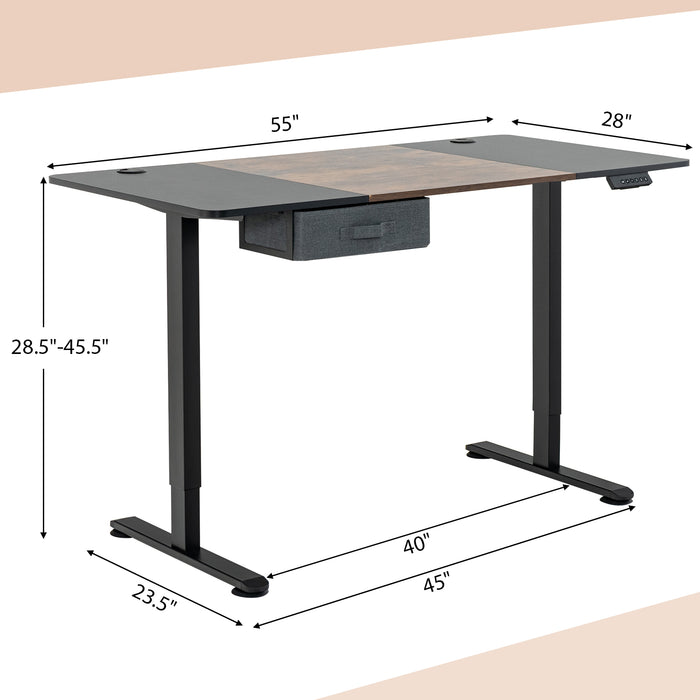 Height Adjustable Electric Standing Desk with USB Charging Port-Rustic Brown