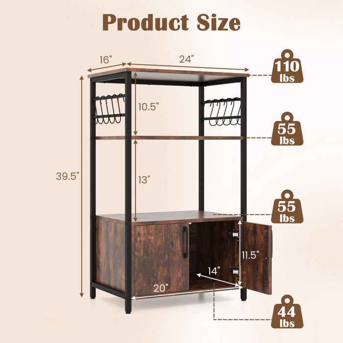 3-Tier Kitchen Bakerâ€™s Rack with Cabinet and 2 Open Shelves-Brown