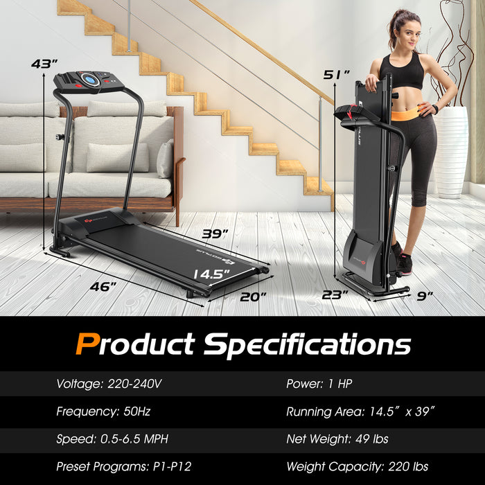 1.0 HP Electric Mobile Power Foldable Treadmill with Operation Display for Home