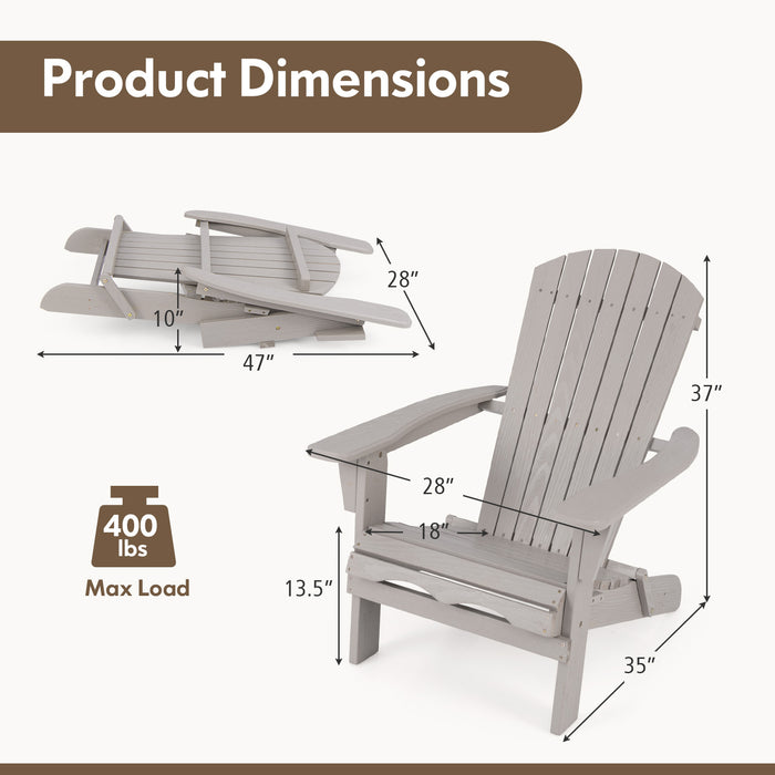 Folding Adirondack Chair Set of 2 with High Backrest and Wide Armrests-Gray