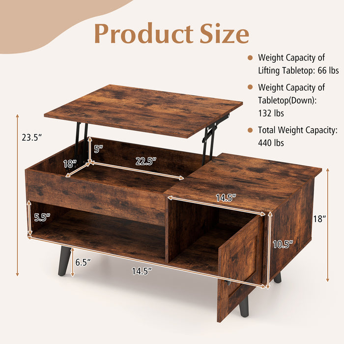 Lift Top Coffee Table with Storage and Hidden Compartment-Rustic Brown