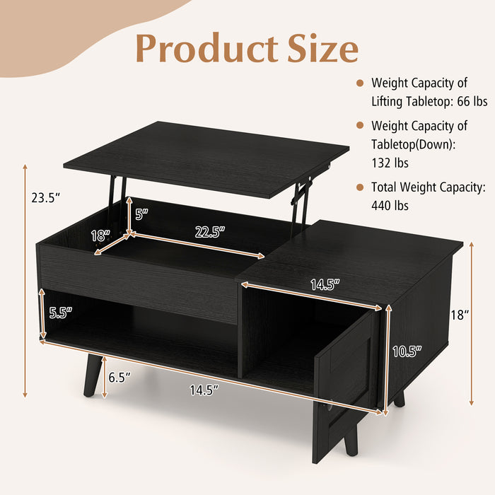 Lift Top Coffee Table with Storage and Hidden Compartment-Black