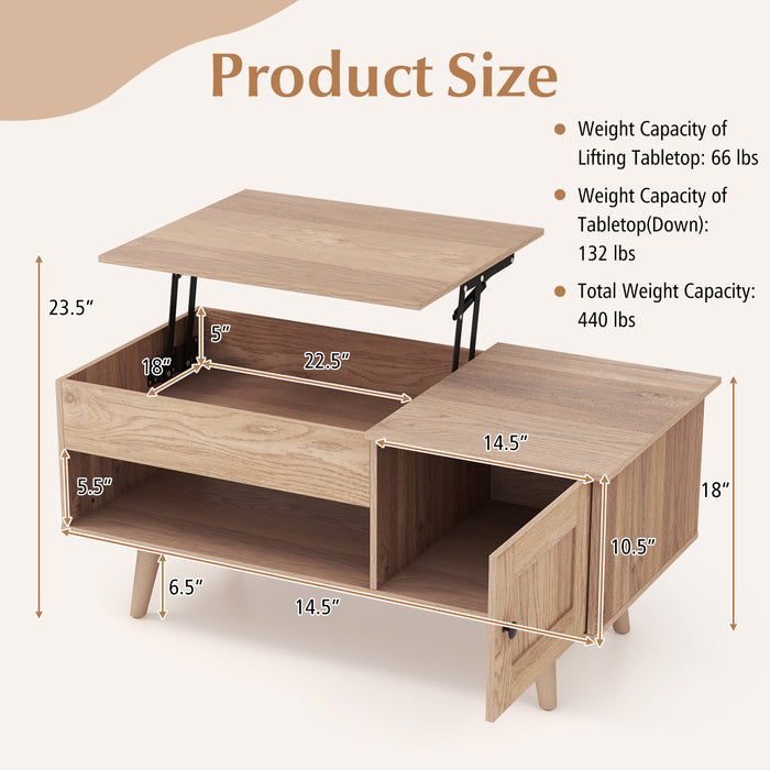 Lift Top Coffee Table with Storage and Hidden Compartment-Natural