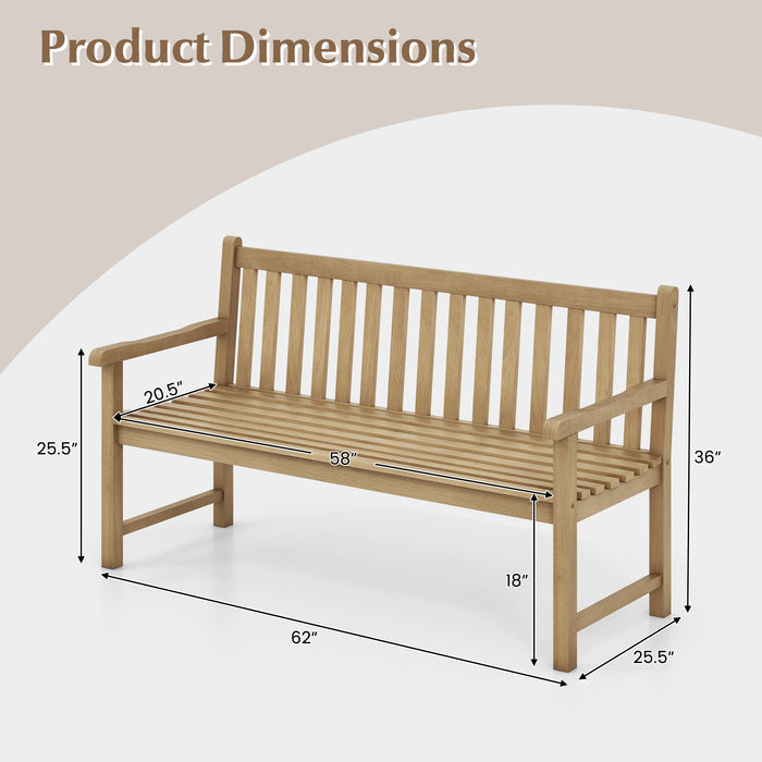 62 Inch Outdoor Teak Wood Bench with Backrest for Yard