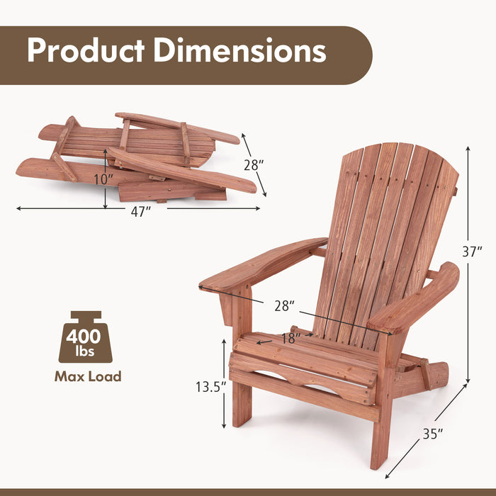 Folding Adirondack Chair Set of 2 with High Backrest and Wide Armrests-Brown