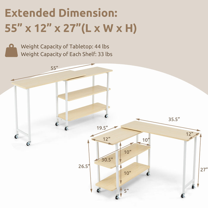 360Â° Rotating Sofa Side Table with 2-Tier Storage Shelves-Natural