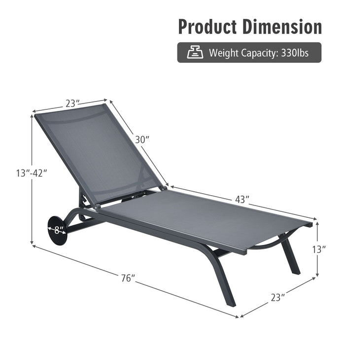 6-Position Adjustable Fabric Outdoor Patio Recliner Chair-Gray