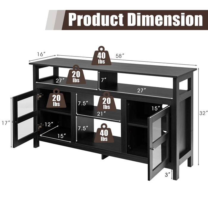 58 Inch TV Stand Entertainment Console Center with 2 Cabinets-Black