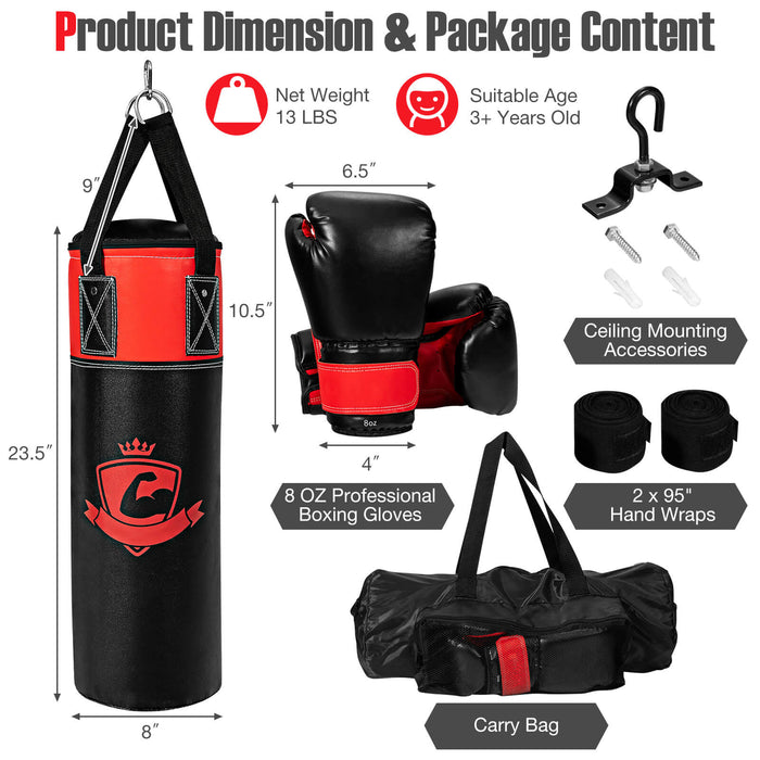 11 Pounds Kids Hanging Punching Bag Set with Punching Gloves-Black