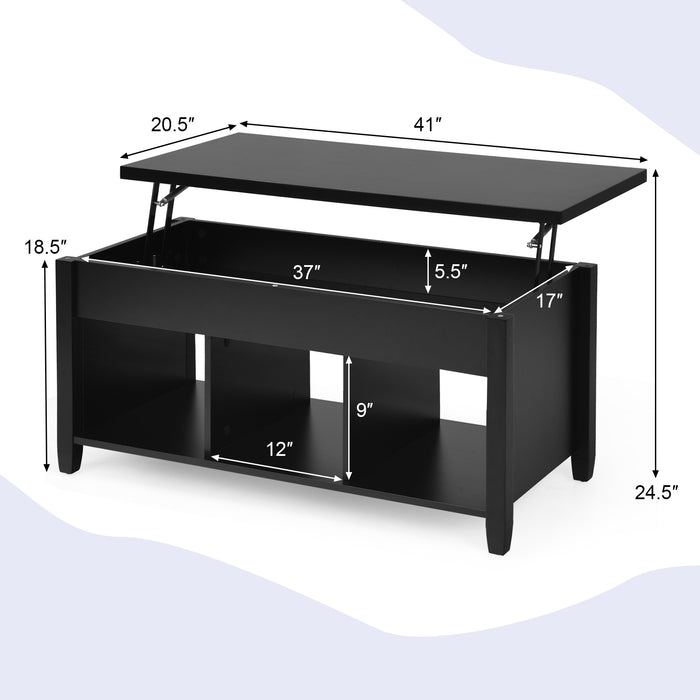 Lift Top Coffee Table with Storage Lower Shelf-Black