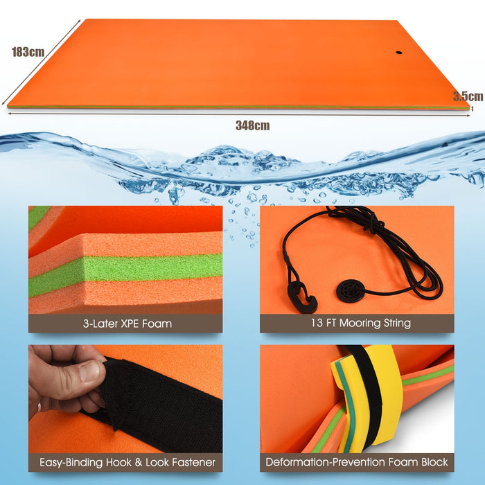 12 x 6 Feet 3 Layer Floating Water Pad-Orange