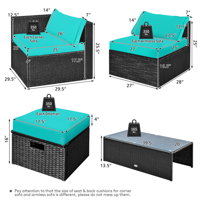 8 Pieces Patio Rattan Storage Table Furniture Set-Turquoise