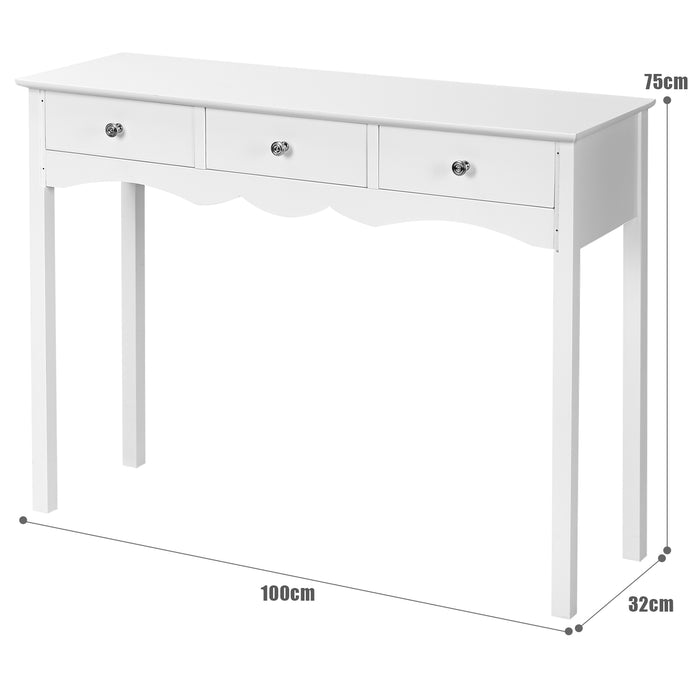 Side Sofa Table with Storage 3-Drawers-white