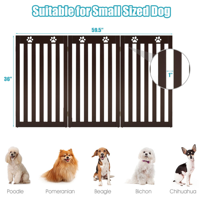 36 Inch Folding Wooden Freestanding Pet Gate Dog Gate with 360Â° Flexible Hinge-Dark Brown