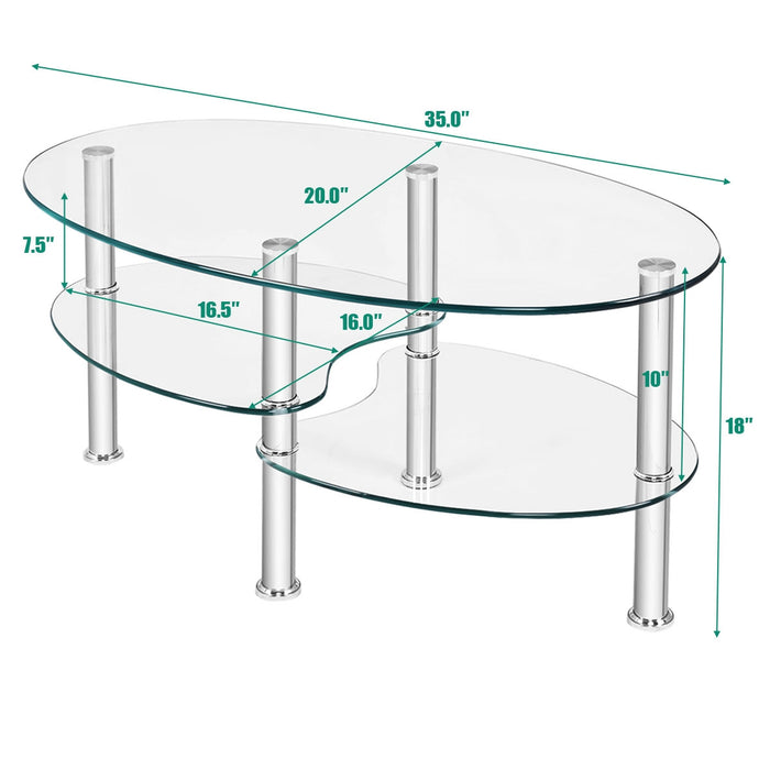 Tempered Glass Oval Side Coffee Table-Transparent