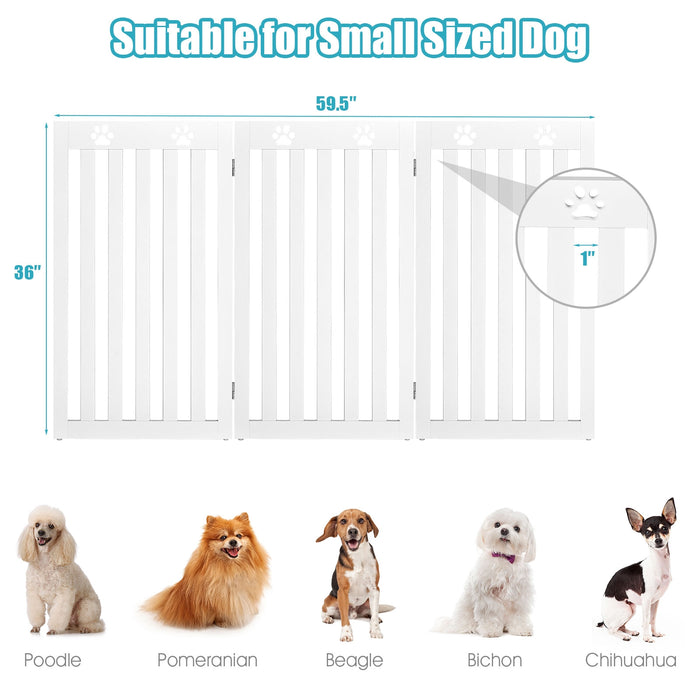 36 Inch Folding Wooden Freestanding Pet Gate Dog Gate with 360Â° Flexible Hinge-White