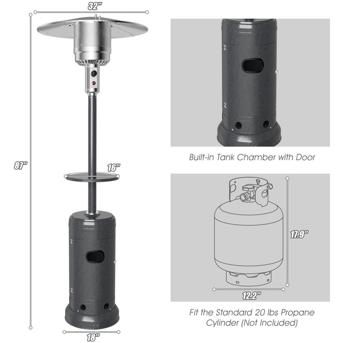 Outdoor Heater Propane Standing LP Gas Steel with Table & Wheels-Gray