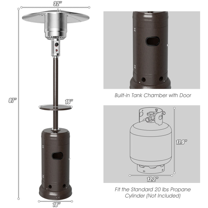 Outdoor Heater Propane Standing LP Gas Steel with Table & Wheels-Brown