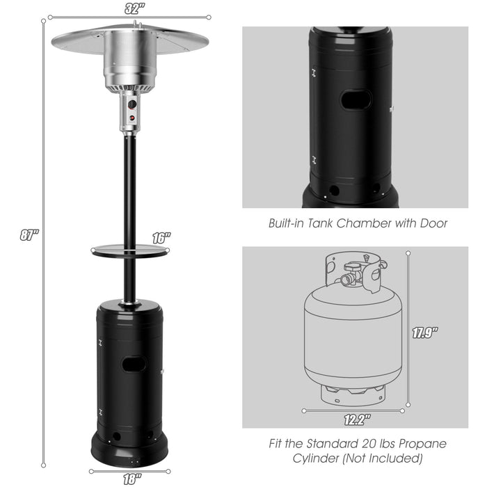 Outdoor Heater Propane Standing LP Gas Steel with Table & Wheels-Black