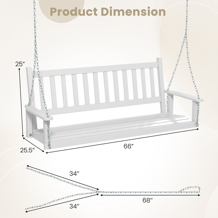 3-Person Wooden Outdoor Porch Swing with 800 lbs Weight Capacity-White